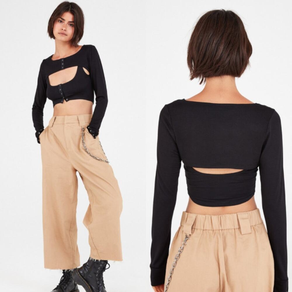 For Love & Lemon Avril Snap Layered Top Black‎ Chic XS Dark Casual Summer